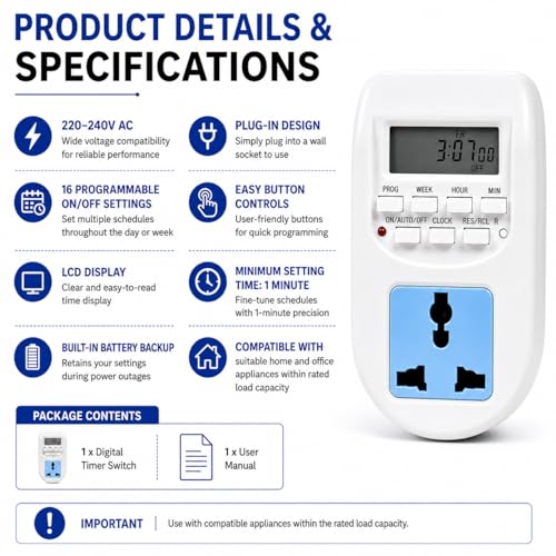 SYNSOR Digital Timer Switch Socket 220-240V — image 5
